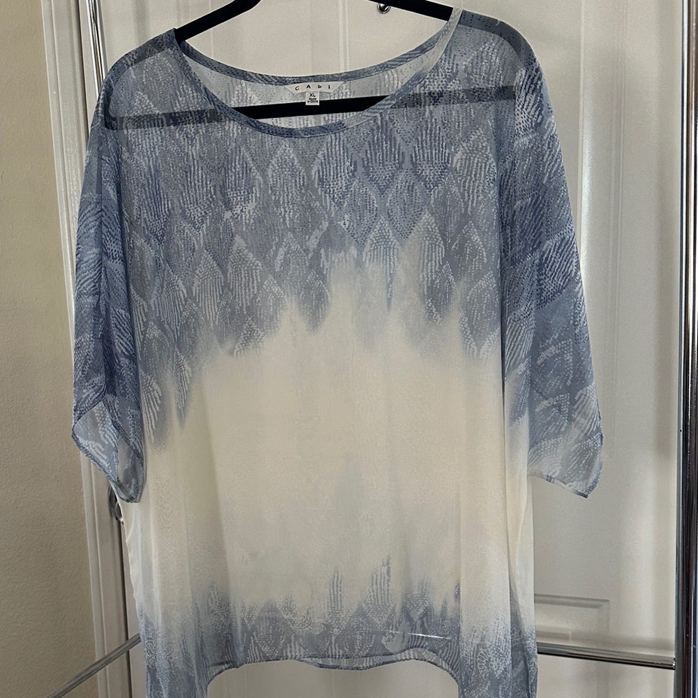 CAbi Blue and White Women's Top (sheer)